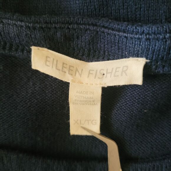 Eileen Fisher Navy Blue & Off White Stripe 100% Organic Cotton Sweater Size XL - Picture 5 of 8